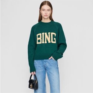 ANINE BING Kendrick University Sweater Pullover in Green SZ XS